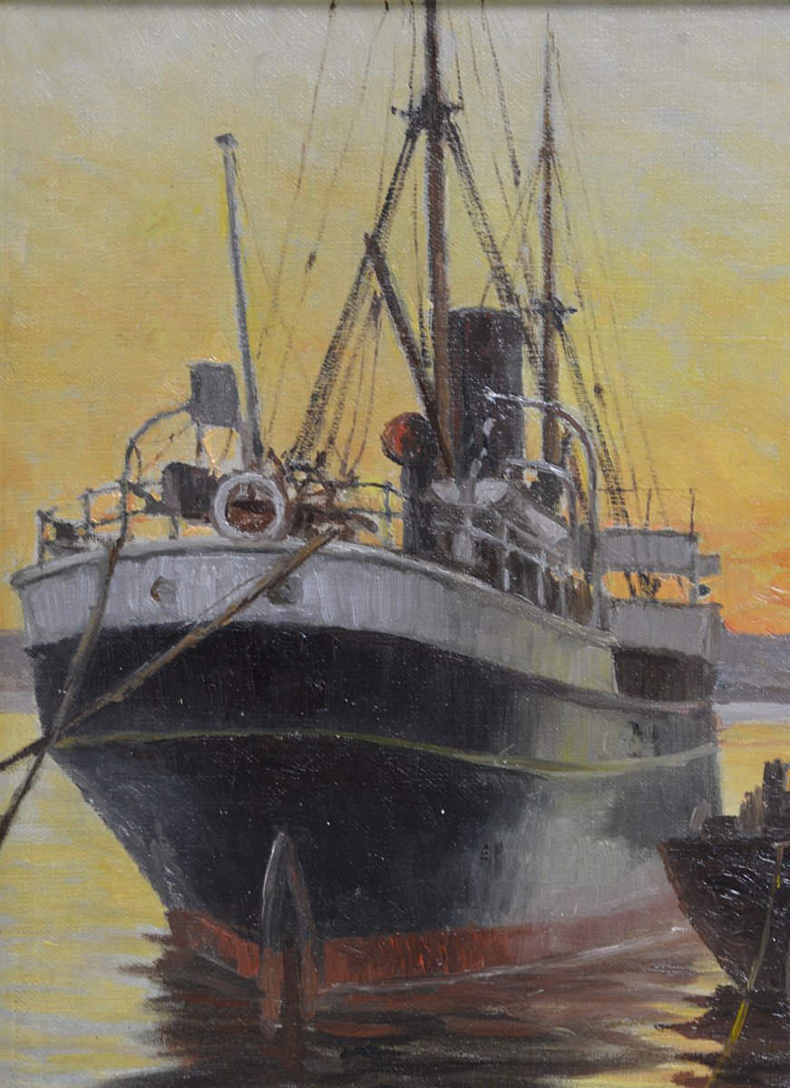 Michel Sturla 1895-1936. "boats In The Port Of Algiers."-photo-3