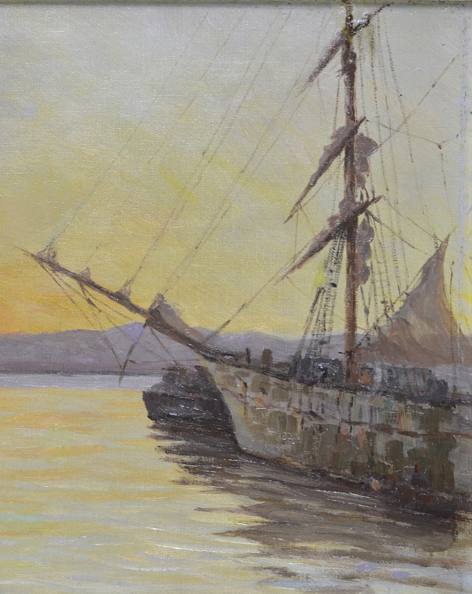 Michel Sturla 1895-1936. "boats In The Port Of Algiers."-photo-5