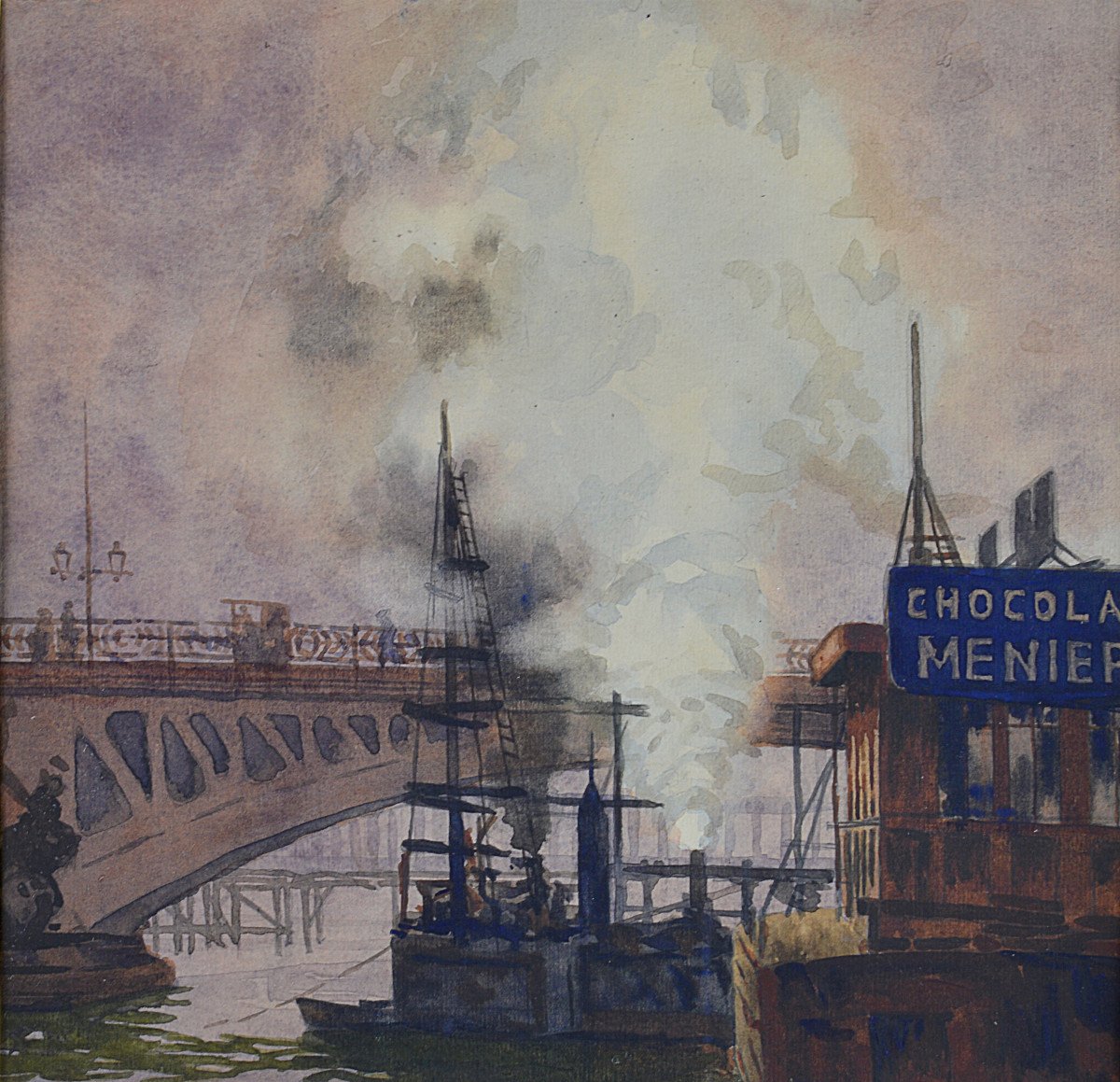 Ernest Berthier 1873-1967. "the Seine In Paris."-photo-1