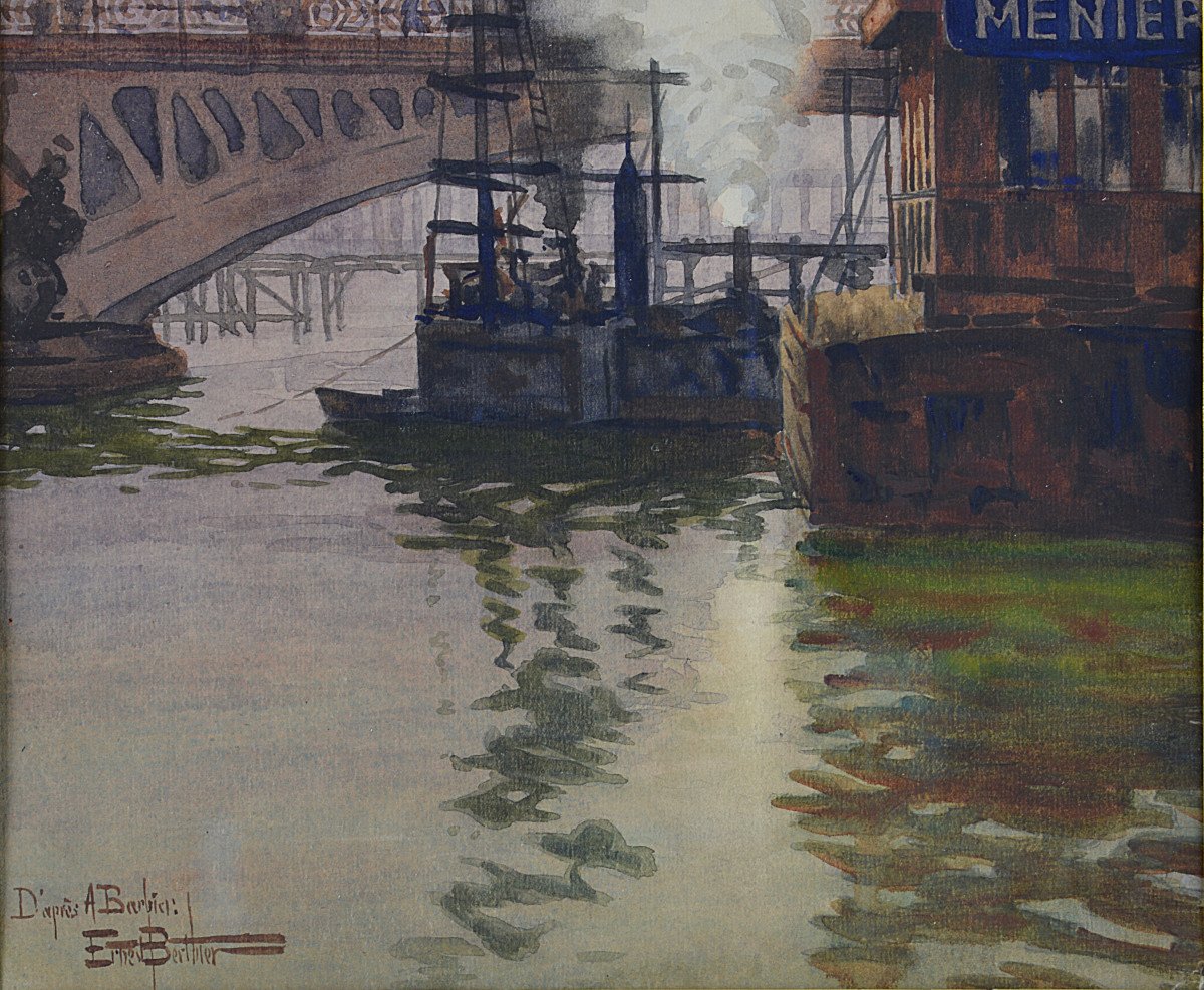 Ernest Berthier 1873-1967. "the Seine In Paris."-photo-2