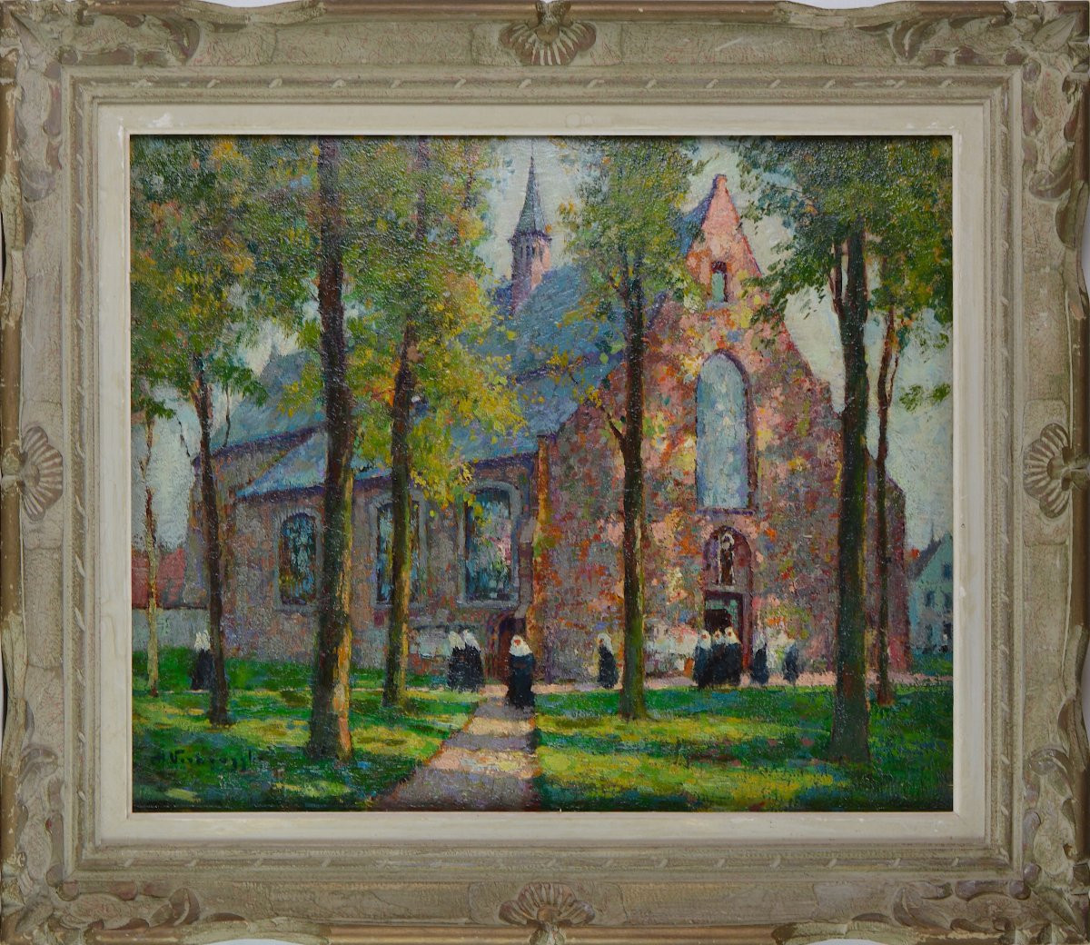 Charles Henri Verbrugghe 1877-1974. Belgian School "the Beguinage Of Bruges."-photo-2