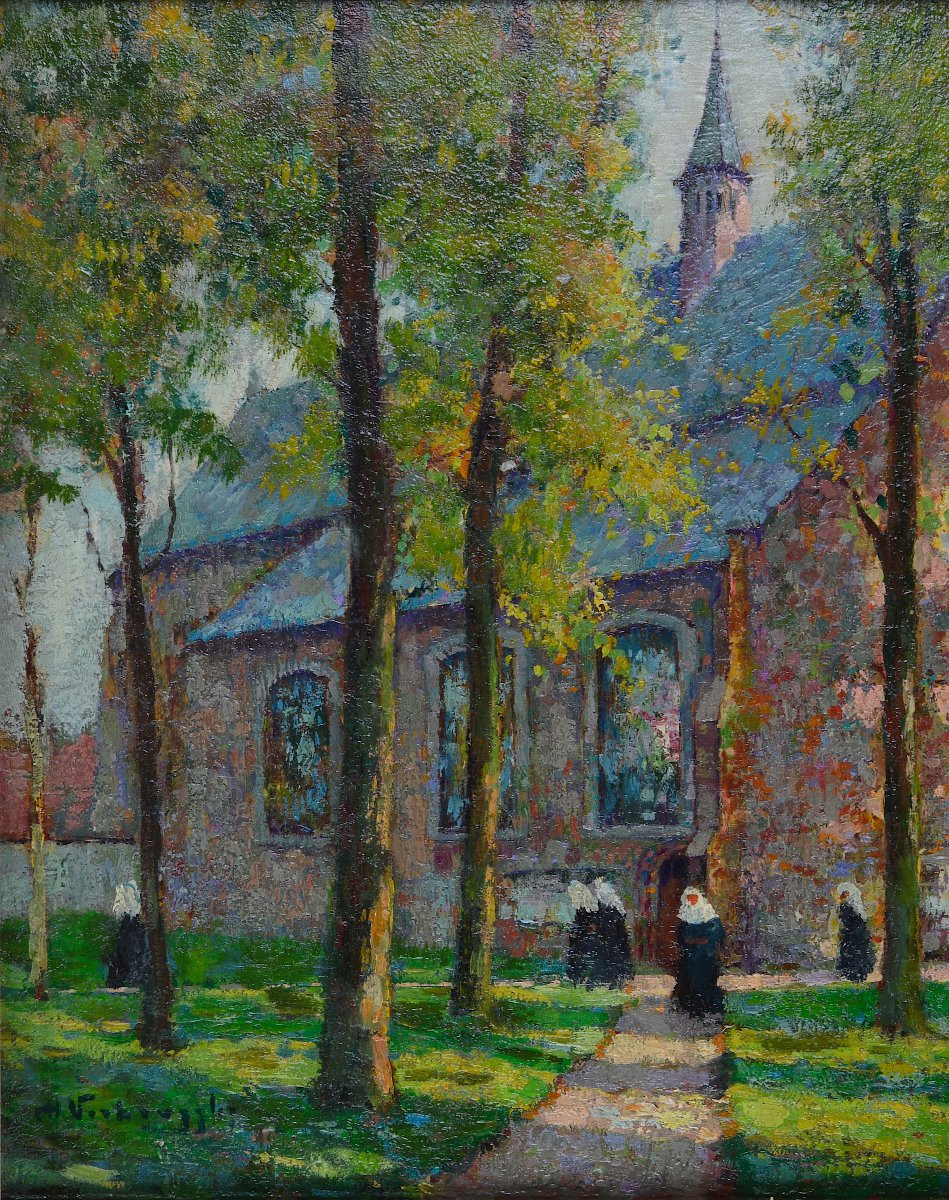 Charles Henri Verbrugghe 1877-1974. Belgian School "the Beguinage Of Bruges."-photo-1