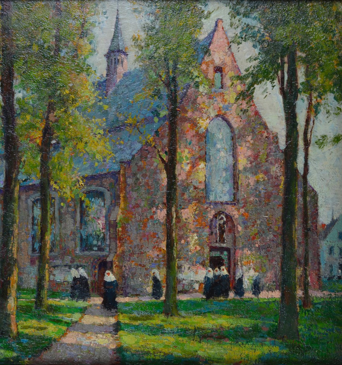 Charles Henri Verbrugghe 1877-1974. Belgian School "the Beguinage Of Bruges."-photo-2