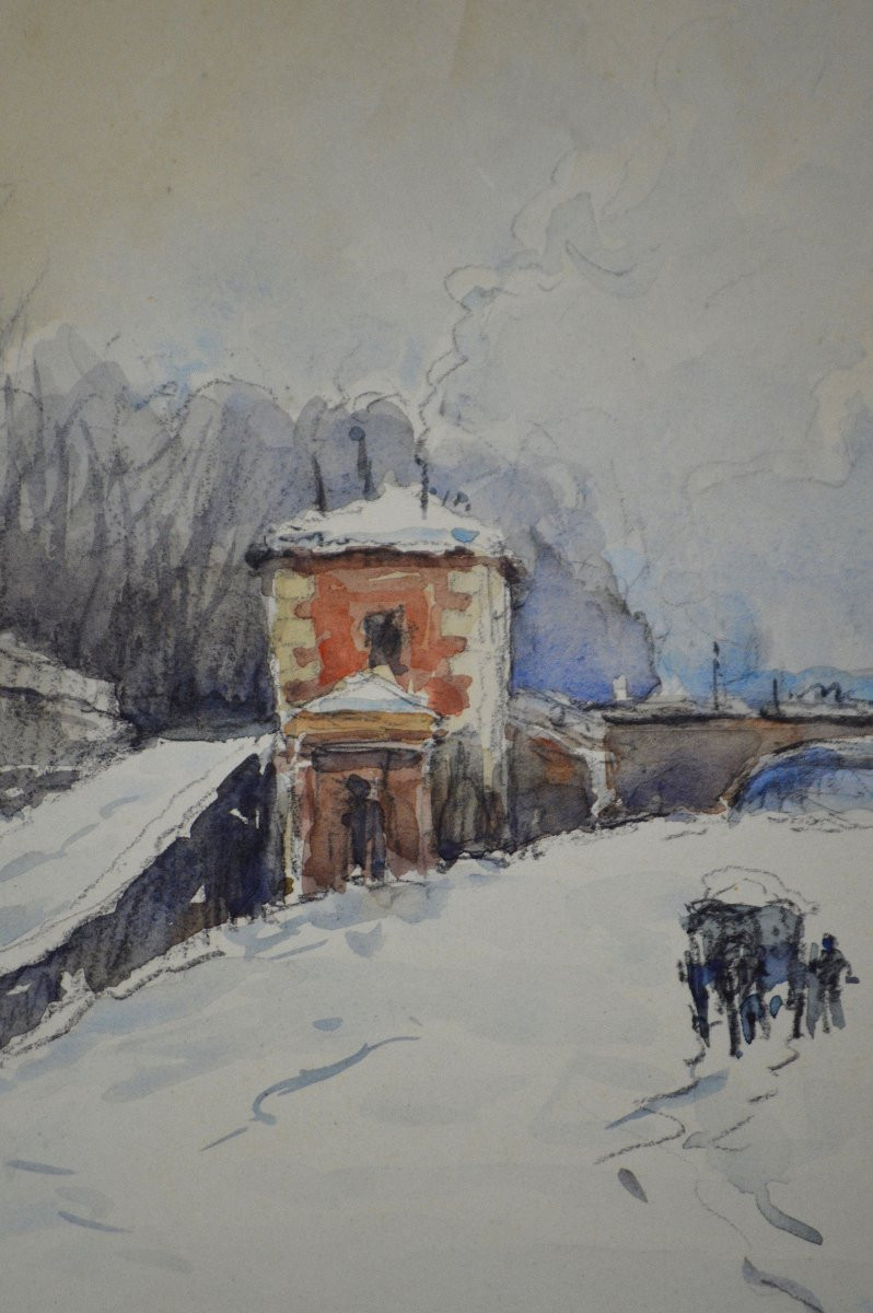 Georges Rose 1895-1951. "Quai de la Tournelle et Notre-Dame de Paris sous la neige."-photo-6