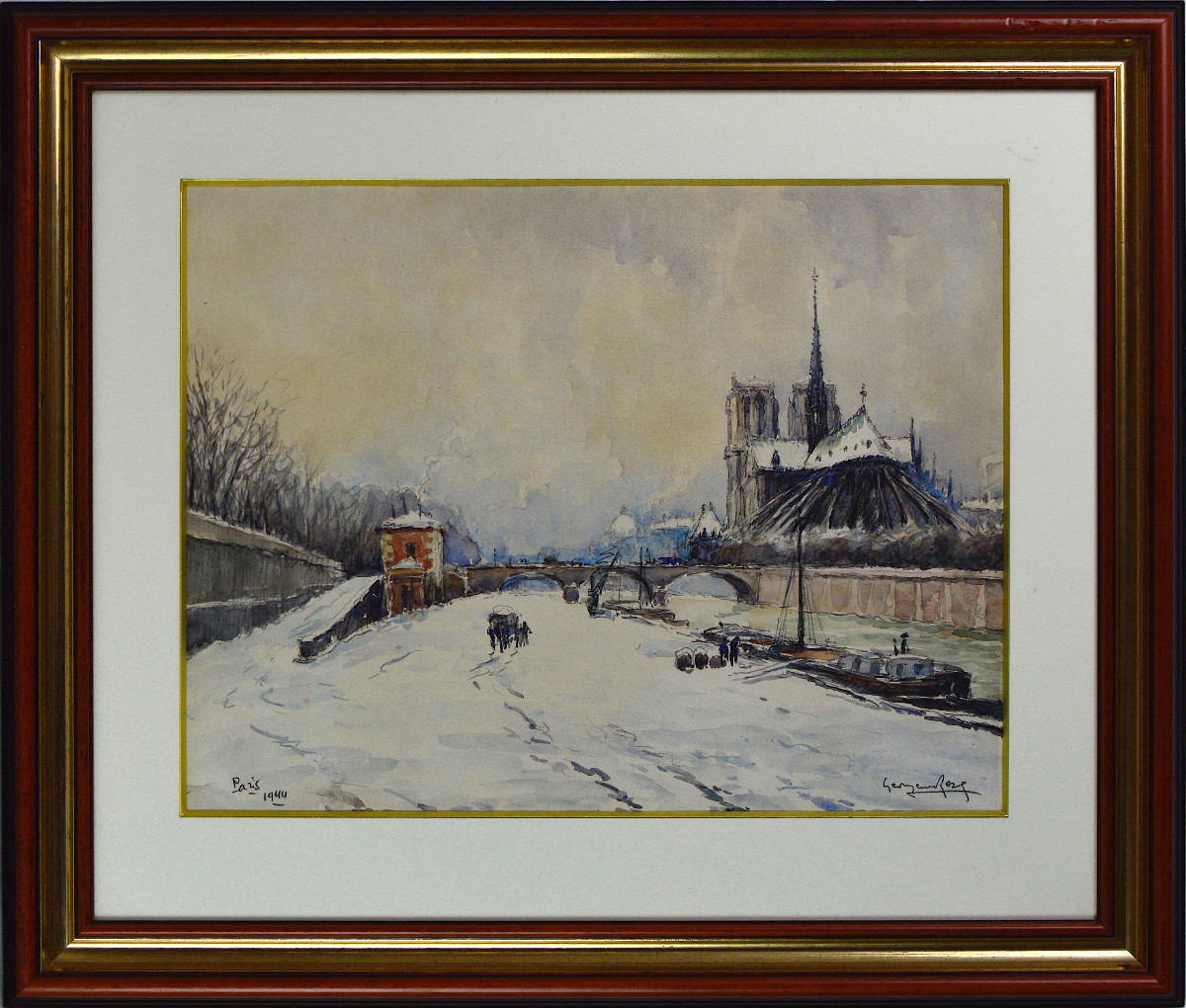Georges Rose 1895-1951. "Quai de la Tournelle et Notre-Dame de Paris sous la neige."