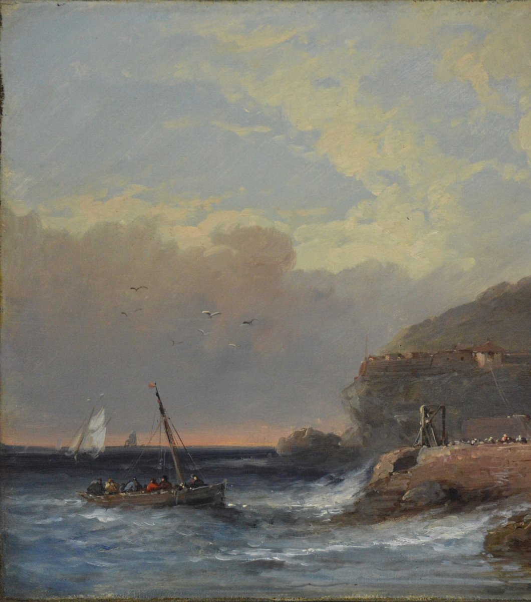 Eugene Isabey 1804-1886. "fishing Village In Normandy."-photo-1