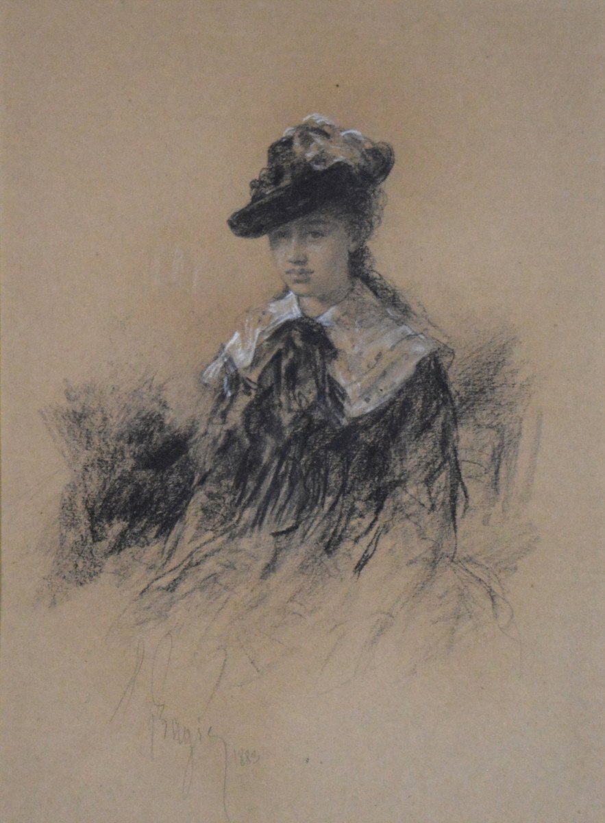 Eugène Lagier 1817-1892.  "Portrait de jeune fille."-photo-2