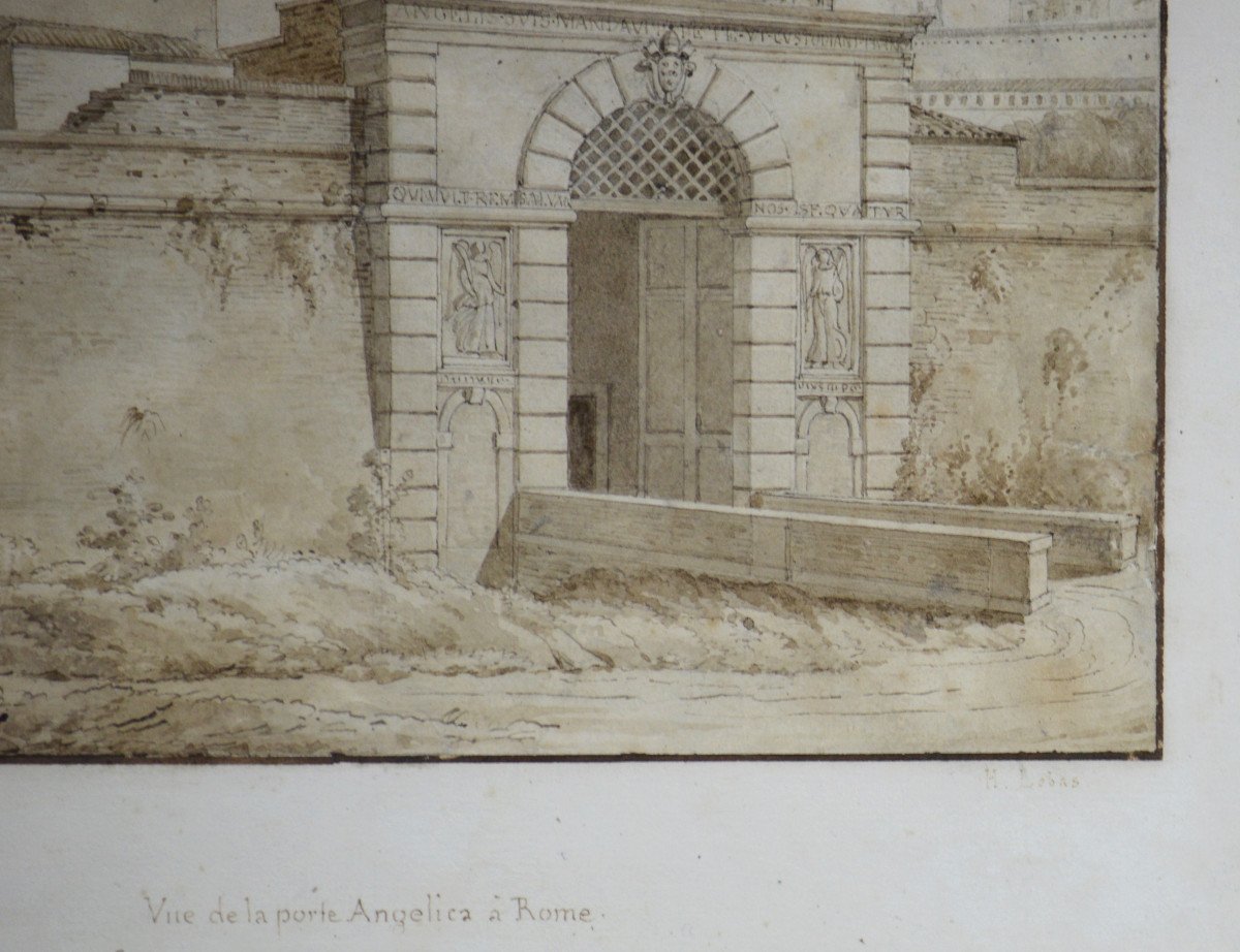 Louis Hippolyte Lebas 1782-1867. "Vue de la porte Angelica à Rome."-photo-4