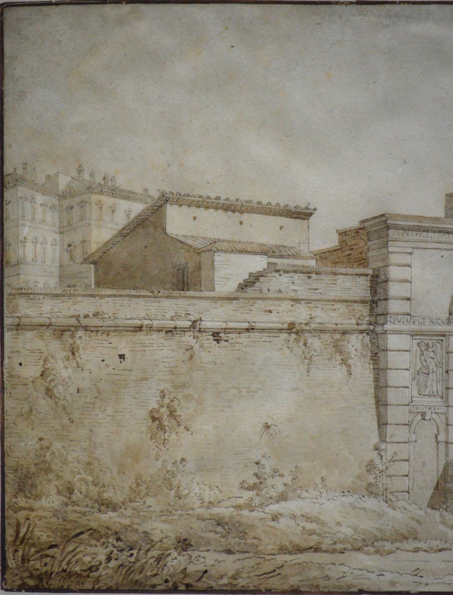 Louis Hippolyte Lebas 1782-1867. "Vue de la porte Angelica à Rome."-photo-1