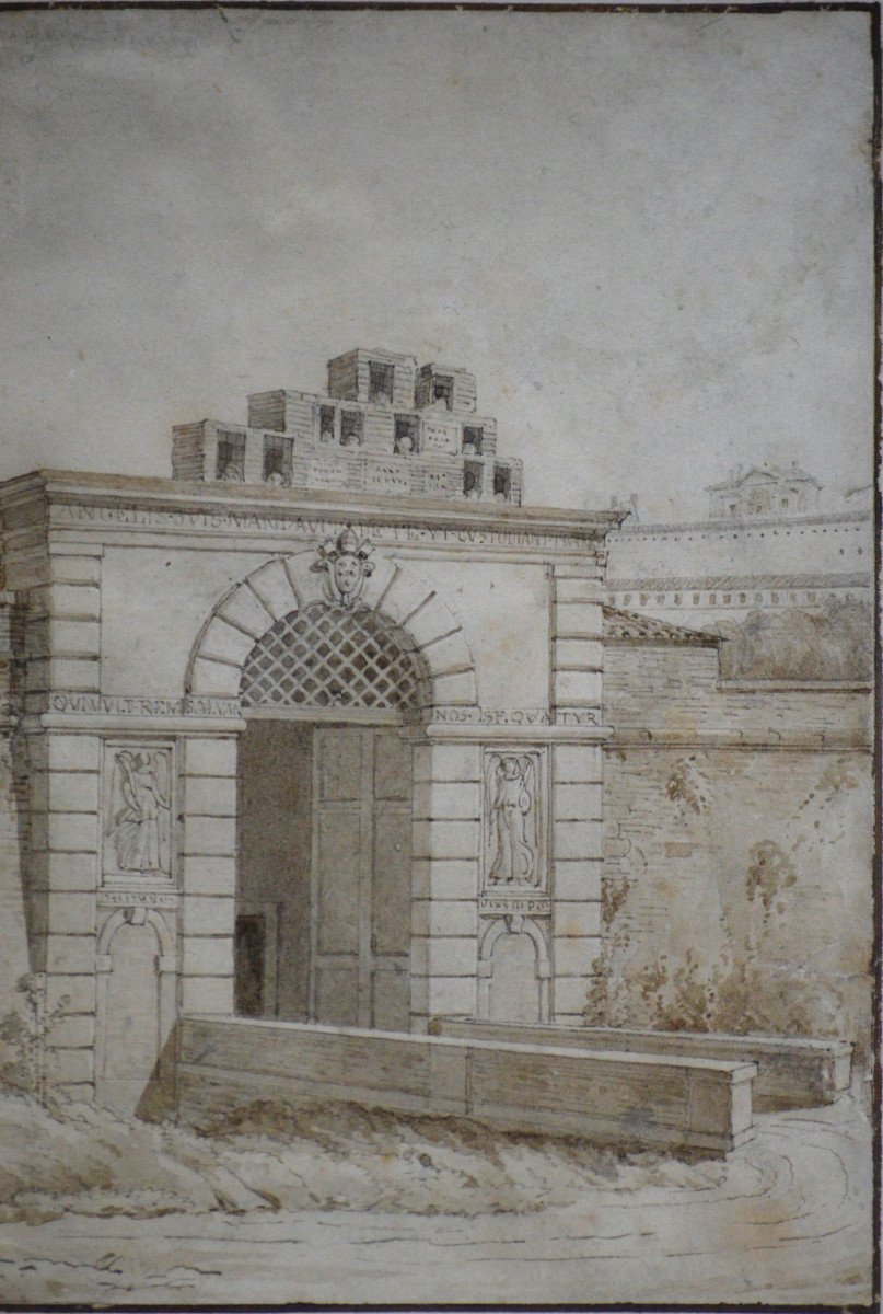 Louis Hippolyte Lebas 1782-1867. "Vue de la porte Angelica à Rome."-photo-2
