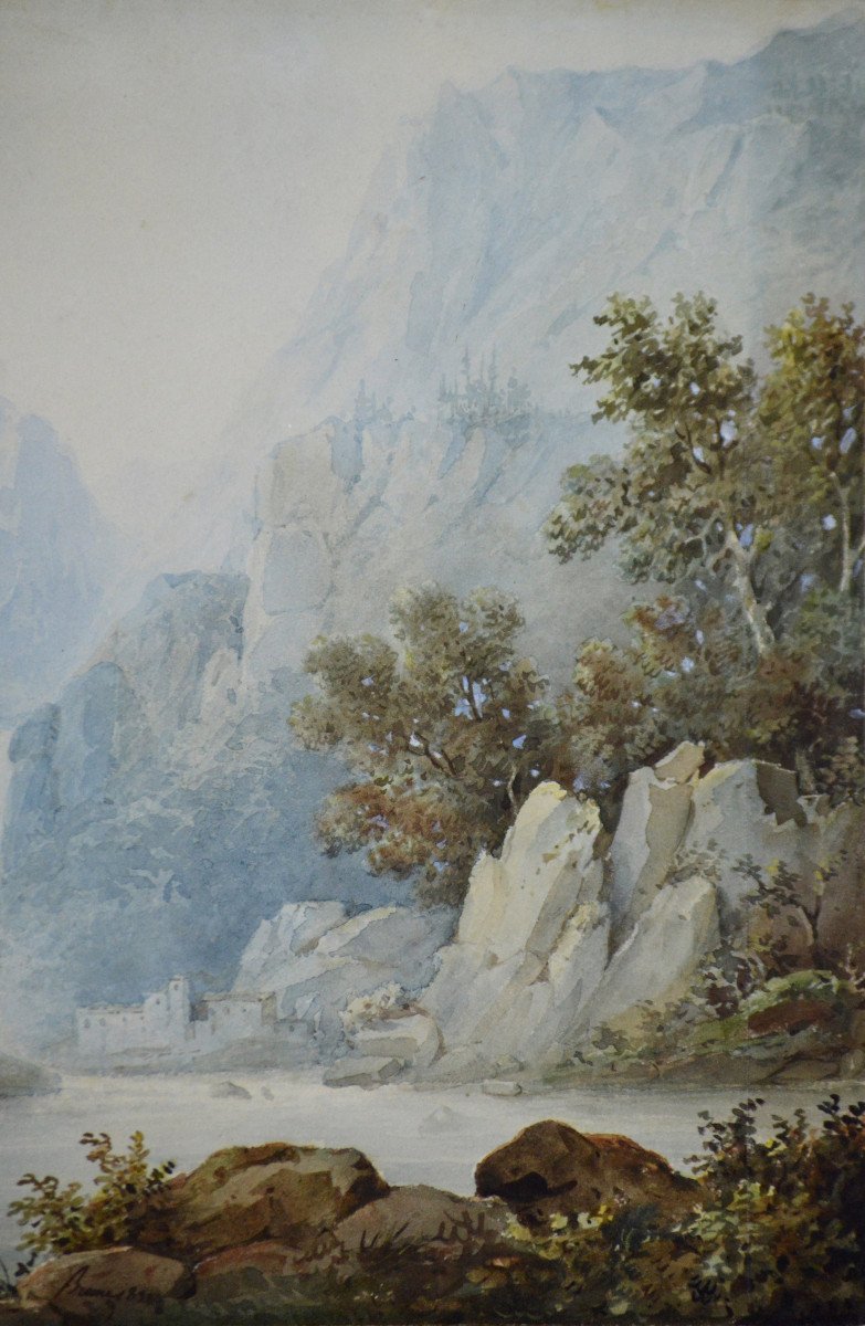 Christian Brune 1793-1849. "mountainous Landscape."-photo-3