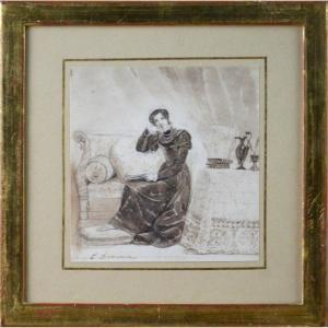 Eugène Deveria 1808-1865. "Jeune femme dans un intérieur."