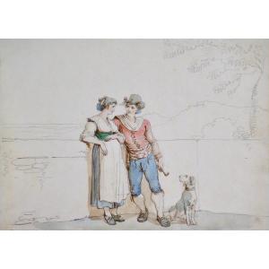 Bartolomeo Pinelli 1781-1835. "Jeune couple."