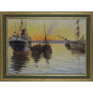 Michel Sturla 1895-1936. "Bateaux dans le port d'Alger."