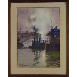 Ernest Berthier 1873-1967. "La Seine à Paris."