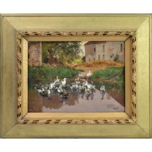 Leon Le Royer 1858-1939. "the Duck Pond."
