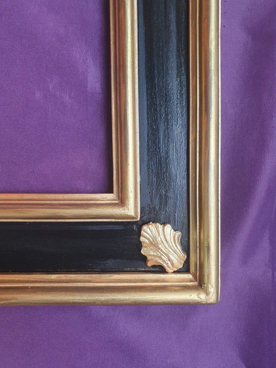 Cadre XX En Bois Noir Avec Fils d'Or XX Décoré Avec Des Coquillages (c23 0012)-photo-1