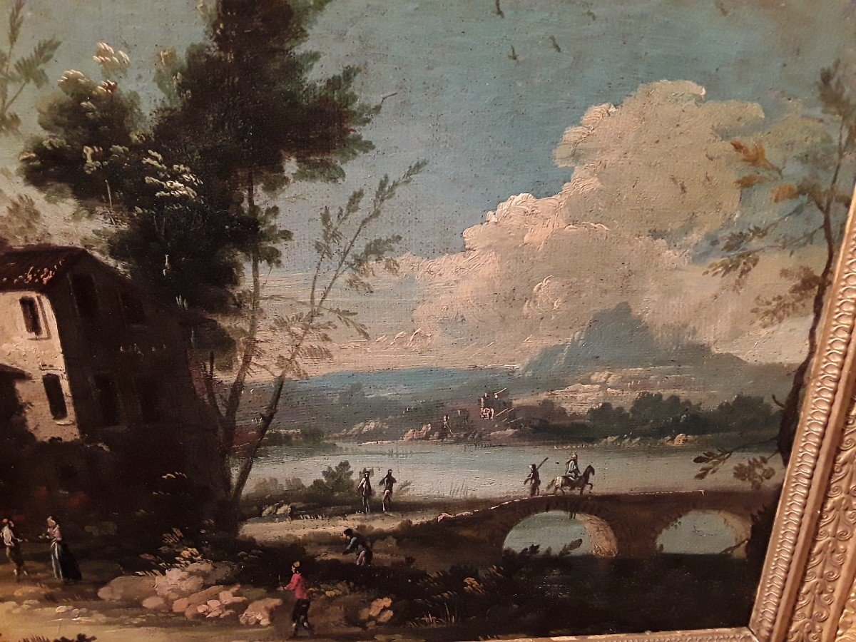 Venetian School From The Early 18th Century Landscape Countryside In Veneto Oil On Canvas-photo-4