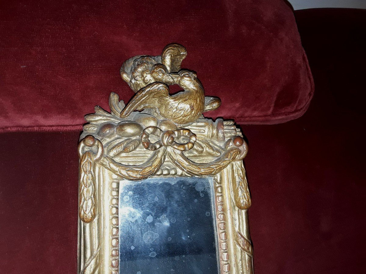 Rare Miroir Miniature    En Bois Doré  époque Louis XVI-photo-2