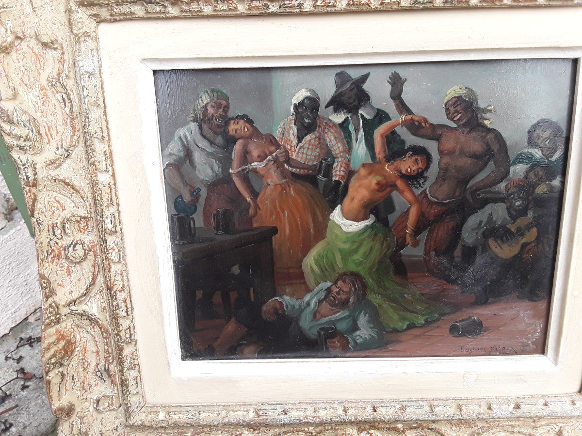 Gustave Alaux (1887-1965) The Orgy Oil On Panel Signed  -photo-2
