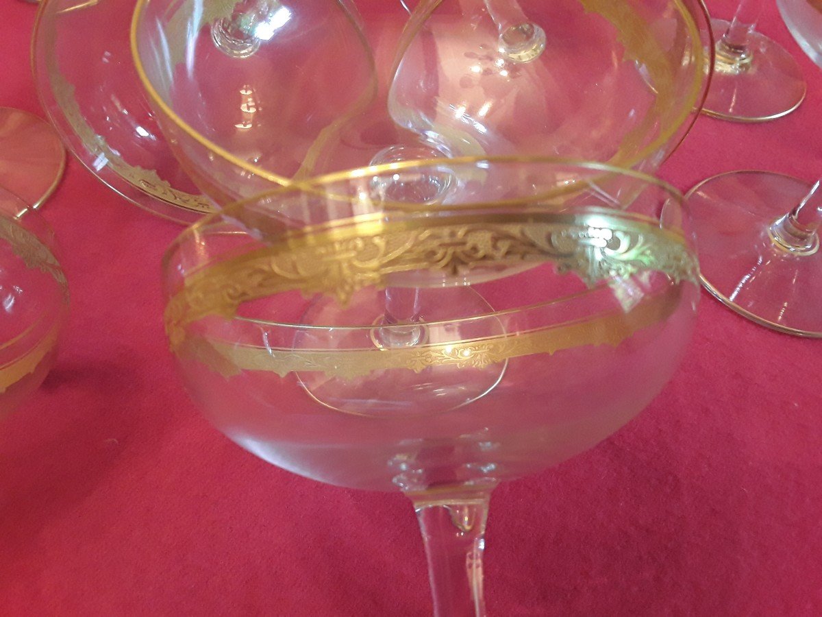 Saint Louis 12 Modèle  Roty Crystal Cups Gold Decor In Good Condition. -photo-1