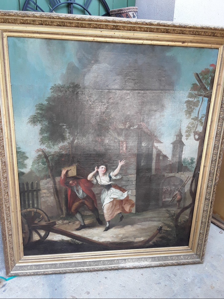 Fire French School From The 18th Century Important Oil On Canvas Frame 19th Century -photo-3