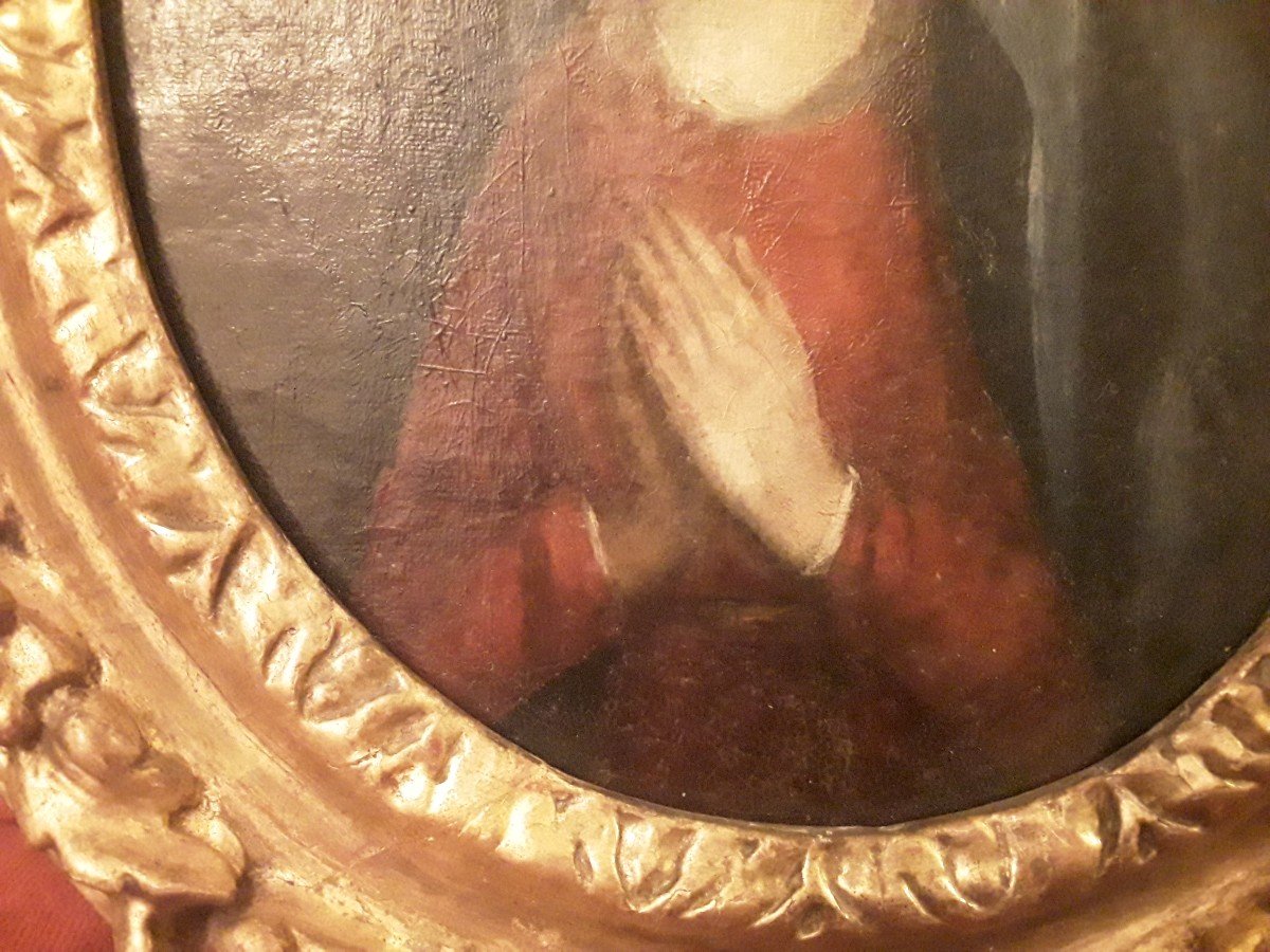 French School From The 17th Century Holy Woman In Prayer Period Frame -photo-3