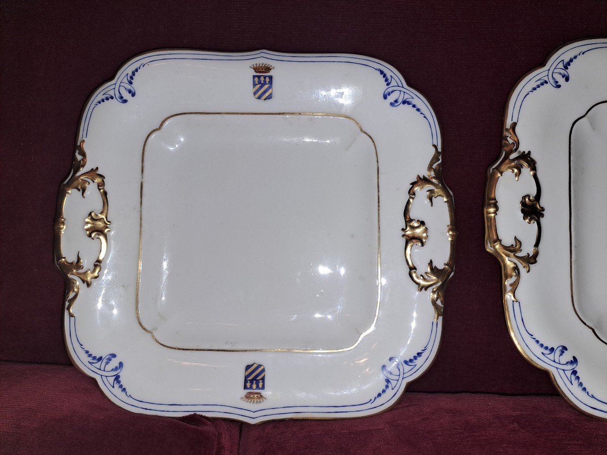 Jacob Petit  quatre Plats Carrés   En Porcelaine Aux Armes De La Famille Costa De Beauregard  -photo-4