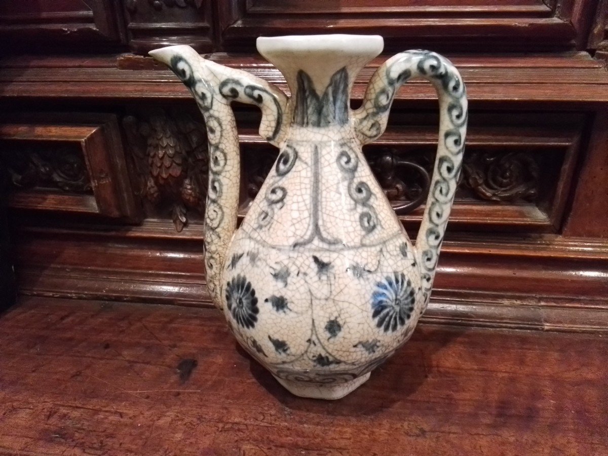 Kuthaya Blue And White Floral Decorated Ceramic Jug 19th Century ?