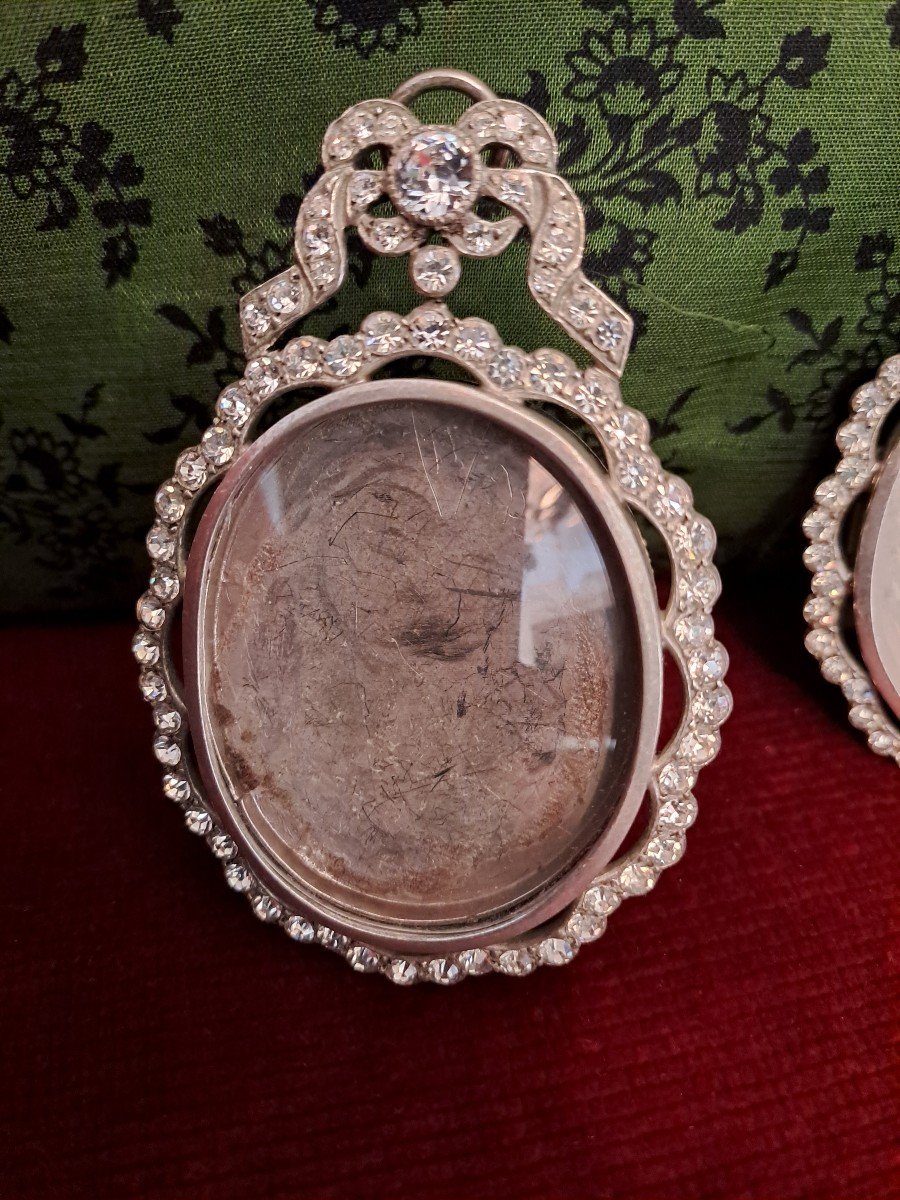  Pair Of Frames For Miniatures Or Reliquaries In Silver With Silver Stones And -photo-2