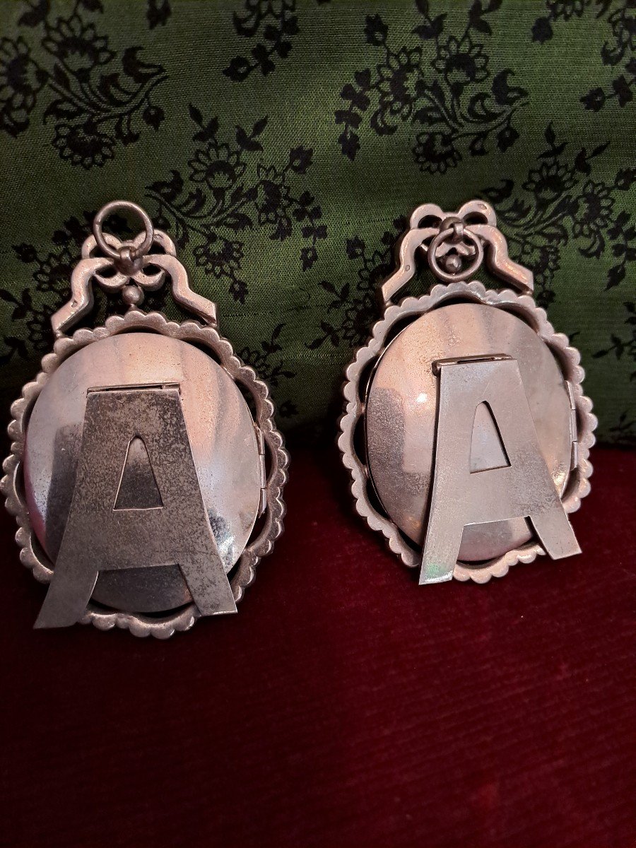  Pair Of Frames For Miniatures Or Reliquaries In Silver With Silver Stones And -photo-3