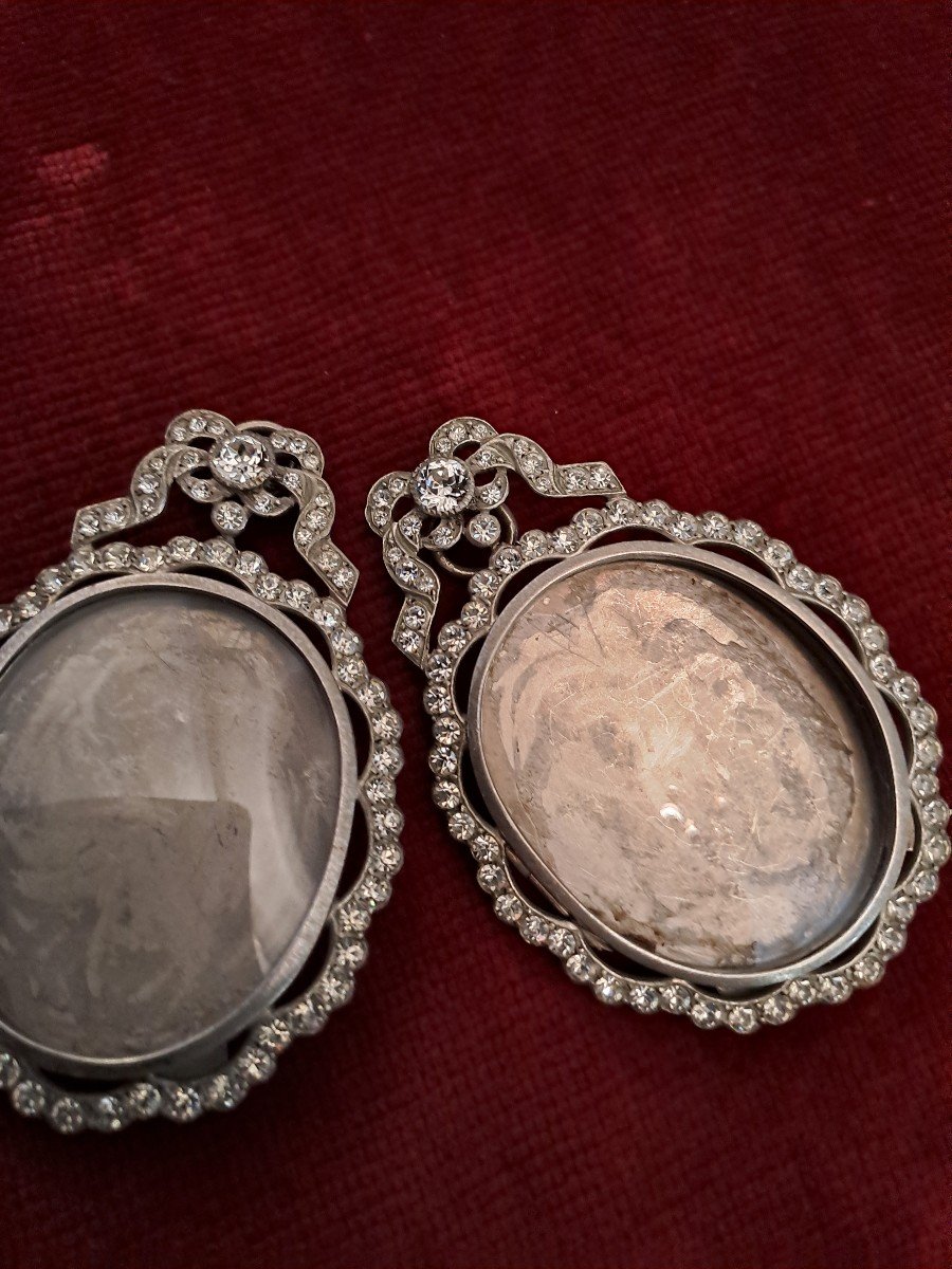  Pair Of Frames For Miniatures Or Reliquaries In Silver With Silver Stones And -photo-1