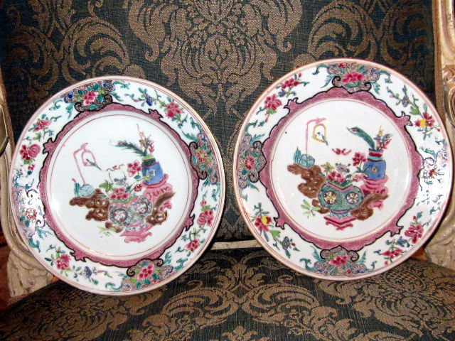 Chjne India Company Plates Pair Of Famille Rose 18th Century