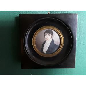 Miniature On Ivory Portrait Of Young Man Early 19th Century