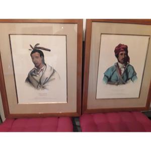 Indiens d'Amérique Par Charles Bird King (1785-1862 ) Lithographies Sur Velin Coloriees Main