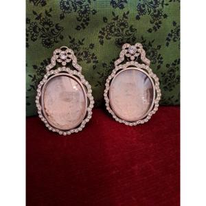  Pair Of Frames For Miniatures Or Reliquaries In Silver With Silver Stones And 