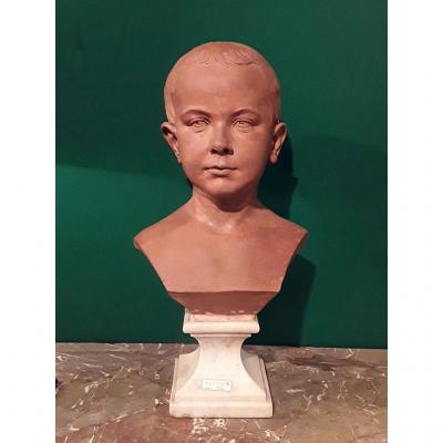 Bust Of Child In Earth Time Sculptor 19th To Identify