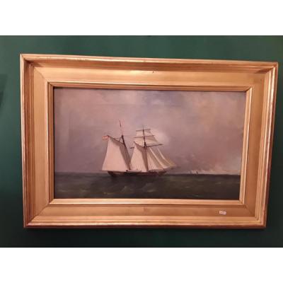  Tony-françois De Bergue "marine" Oil On Canvas 19th