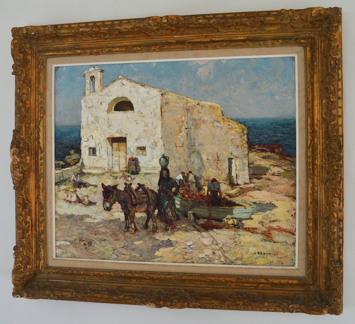 Bonamici Louis (1878-1966) "animated Chapel In Corsica" Oletta Saint Florent Pêcheurs Provence -photo-3