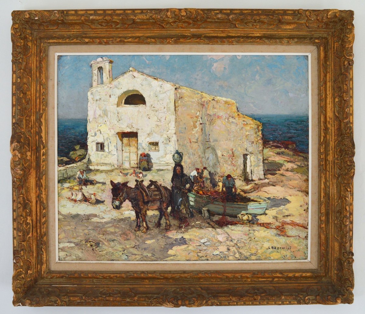 Bonamici Louis (1878-1966) "animated Chapel In Corsica" Oletta Saint Florent Pêcheurs Provence -photo-3