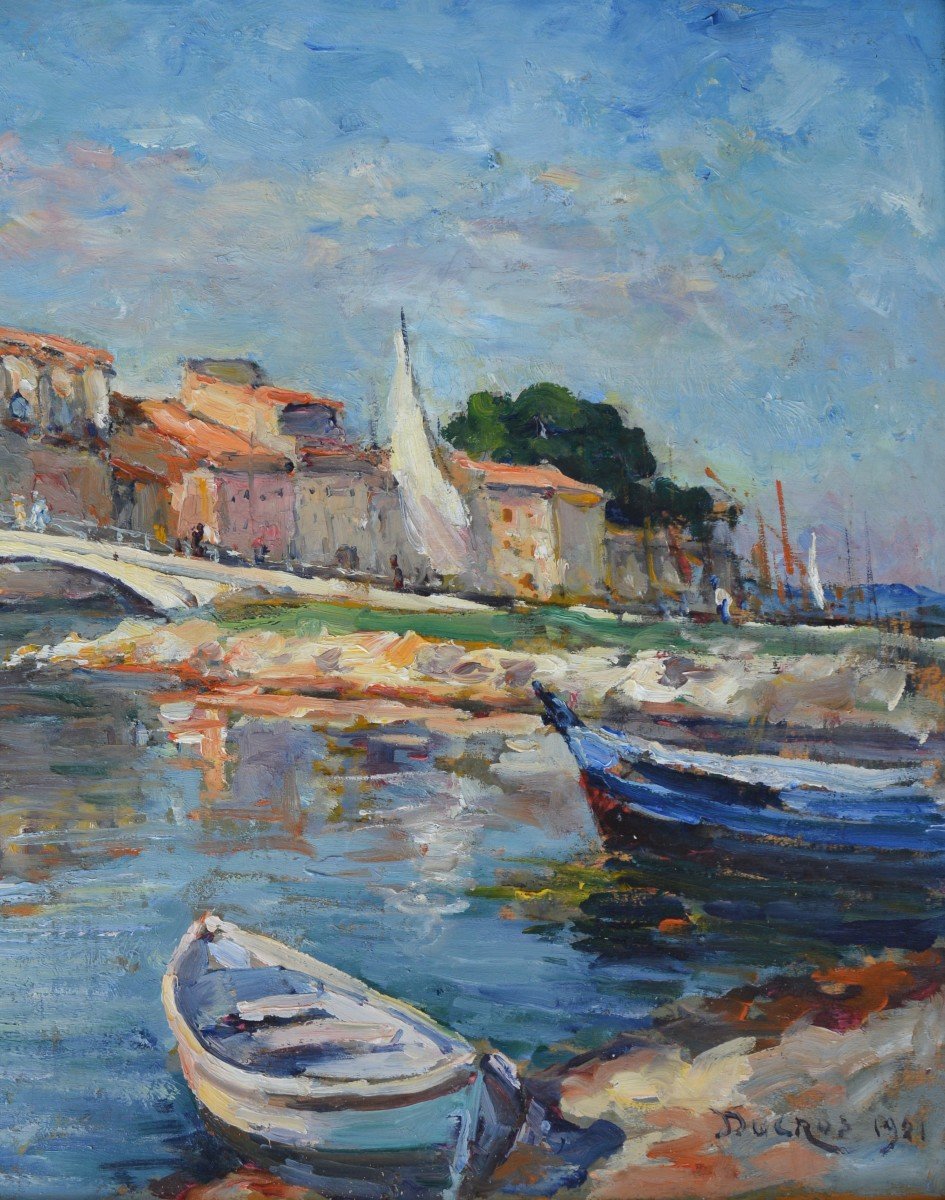 DUCROS Edouard (1856-1936) « Barques de pêche aux Martigues » Provence Marseille Aix Paris-photo-4