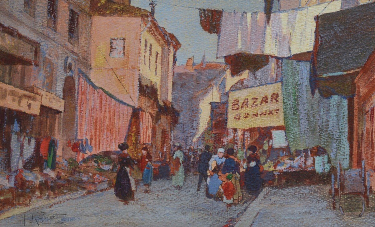 Royet Hyacinthe (1862-1926) “vieux Sextier Street  In Avignon” Provence Market France Paris-photo-2