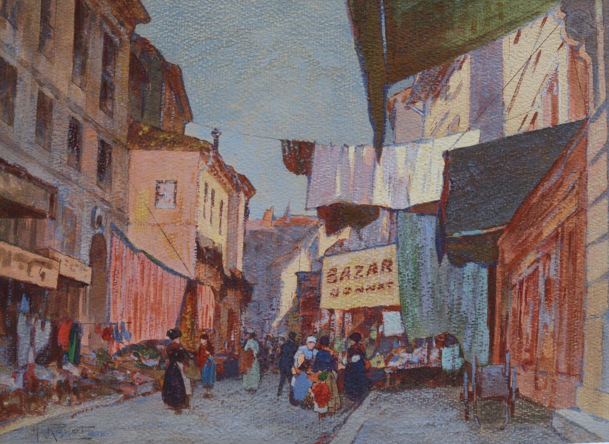 Royet Hyacinthe (1862-1926) “vieux Sextier Street  In Avignon” Provence Market France Paris