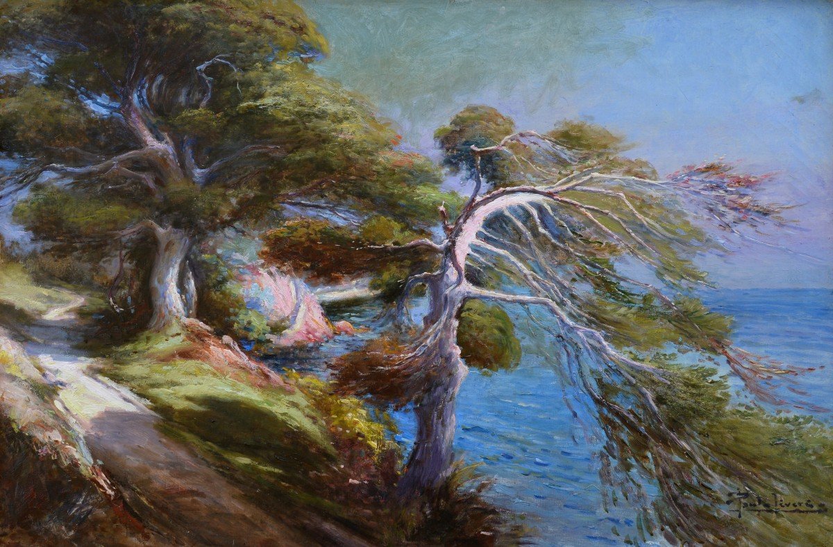 LEVERE Paul (1875-1949)«Le sentier des Douaniers au Cap Brun Toulon» Provence Var Hyeres Levéré France