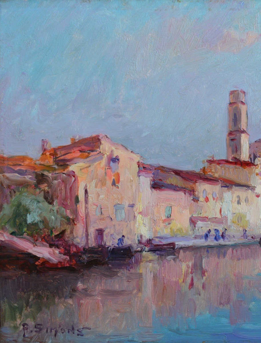 Simons Paul (1865 - 1932) "the Saint-sébastien Canal In Martigues" Provence Port Marseille-photo-2