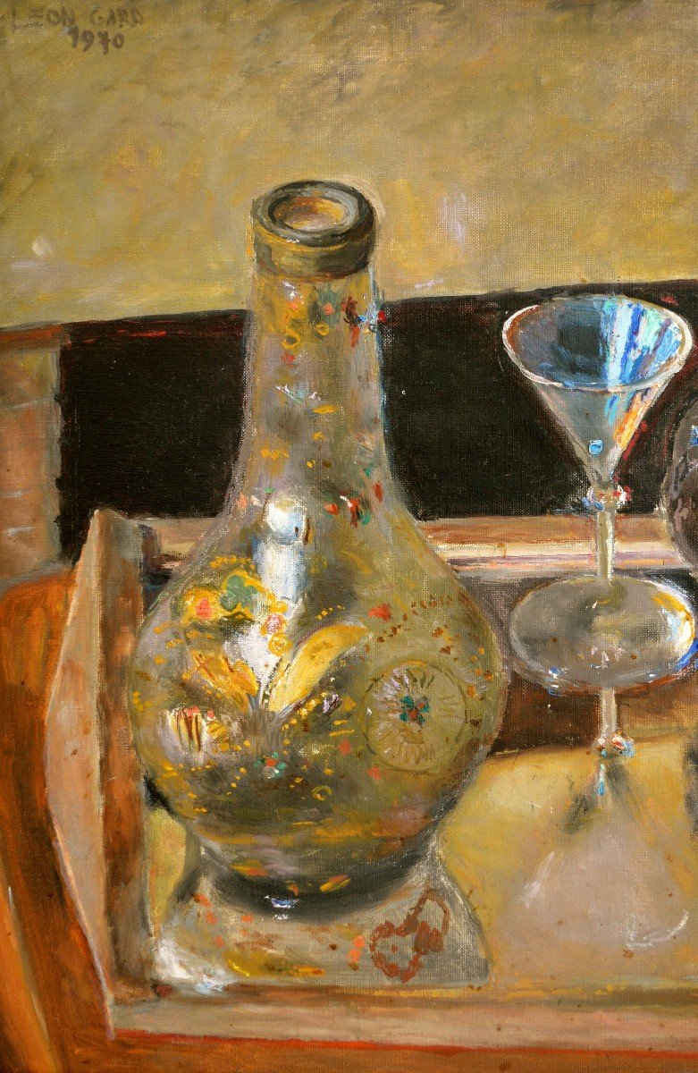 Gard Léon (1901-1979) "still Life With A Banyuls Carafe" Paris Verrerie Tulle France-photo-2