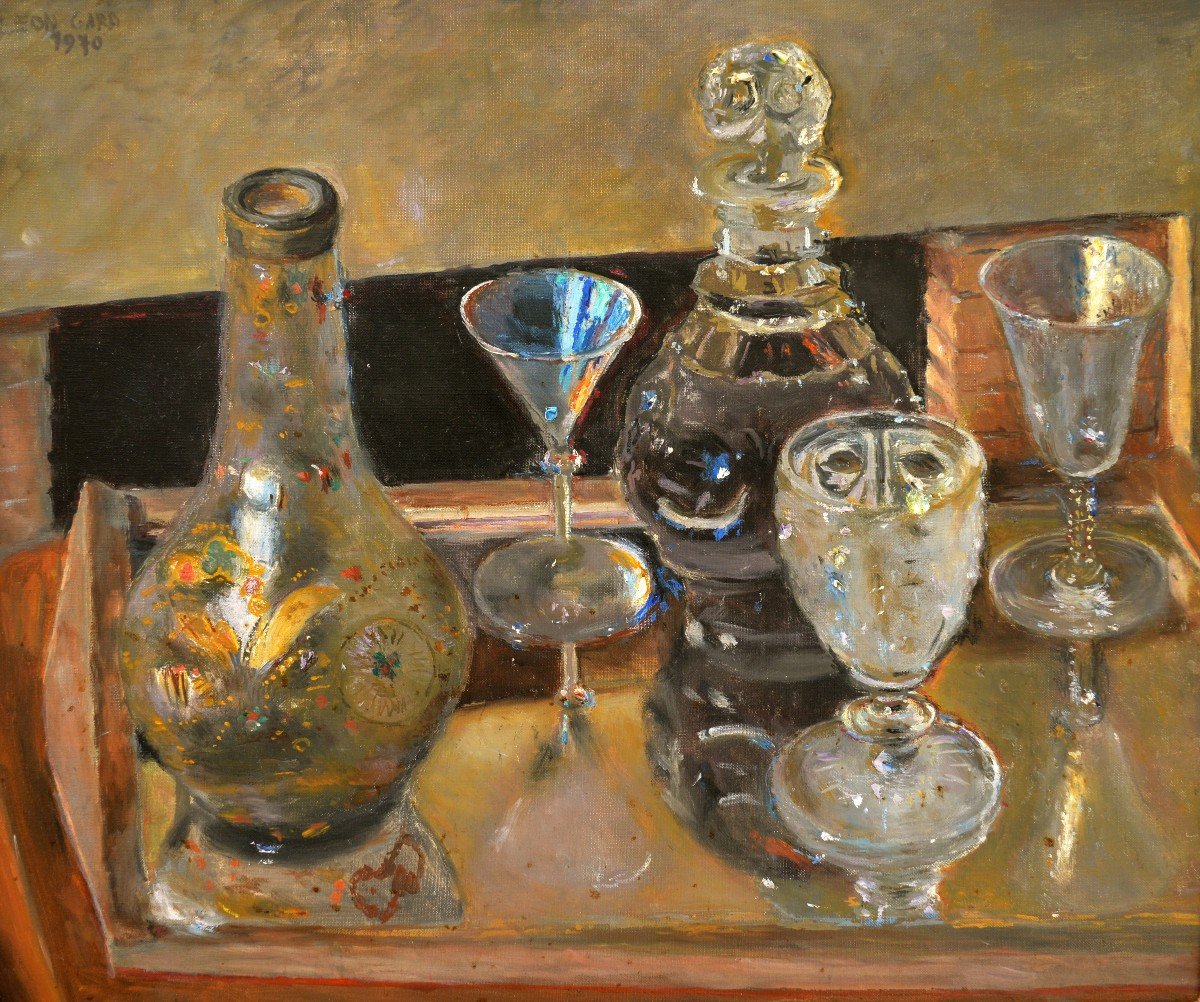 Gard Léon (1901-1979) "still Life With A Banyuls Carafe" Paris Verrerie Tulle France