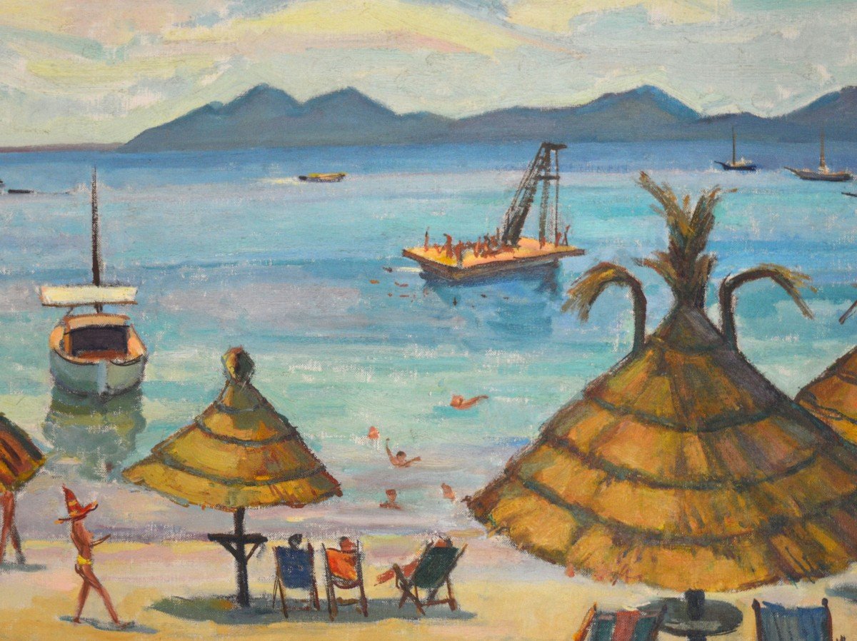 LEROY Camille (1905-1995) " Plage à Roquebrune Cap Martin" Menton Monaco Palma Riviera Provence-photo-2