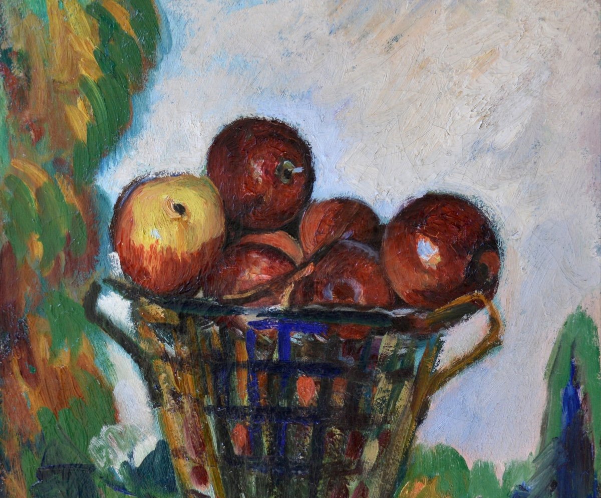 Verdilhan André (1881-1963) "basket Of Apples And Grapes" Marseille Provence Fruits-photo-2