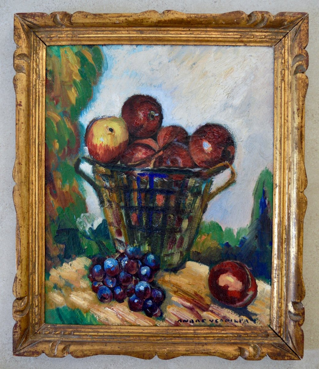 Verdilhan André (1881-1963) "basket Of Apples And Grapes" Marseille Provence Fruits-photo-1